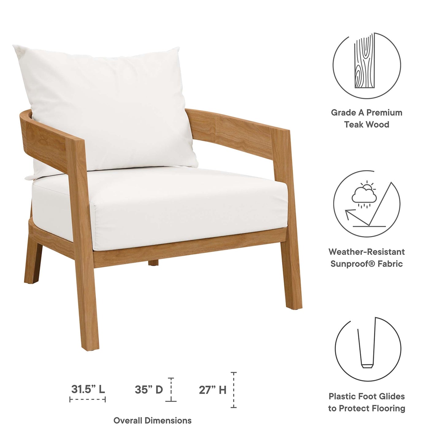 Modway Furniture Brisbane 3-Piece Teak Wood Outdoor Patio Set by Modway - EEI-5834-NAT-GRY