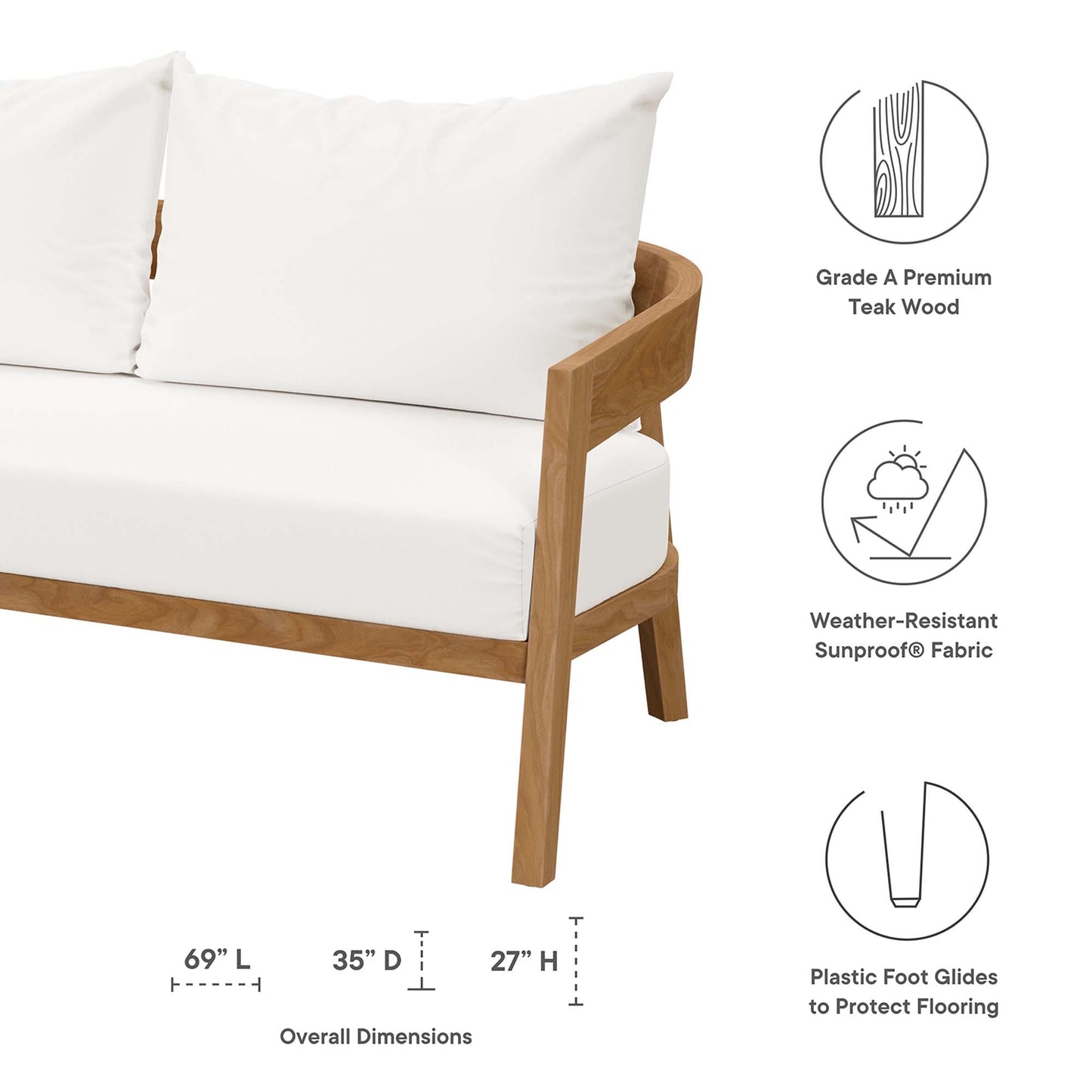 Modway Furniture Brisbane 3-Piece Teak Wood Outdoor Patio Set by Modway - EEI-5834-NAT-GRY