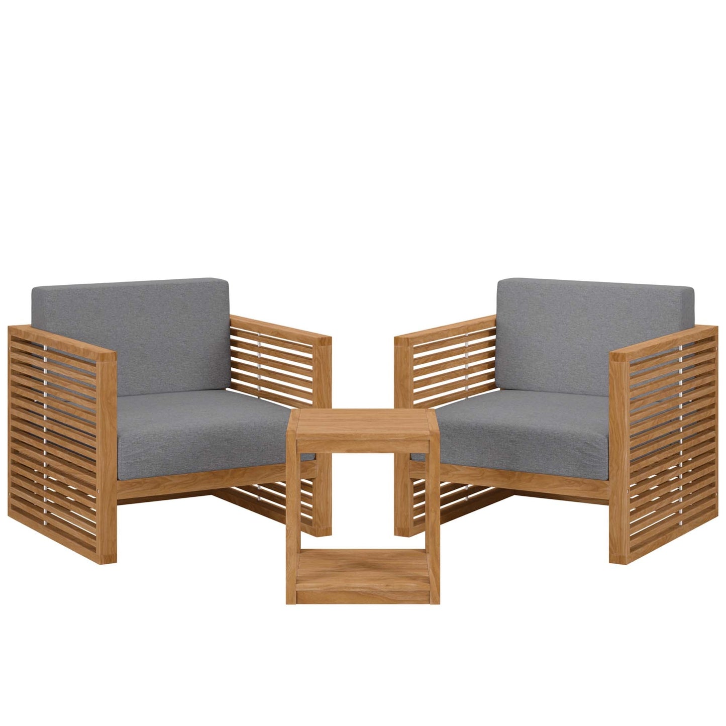 Modway Furniture Carlsbad 3-Piece Teak Wood Outdoor Patio Outdoor Patio Set - EEI-5838-NAT-GRY