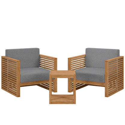 Modway Furniture Carlsbad 3-Piece Teak Wood Outdoor Patio Outdoor Patio Set - EEI-5838-NAT-GRY