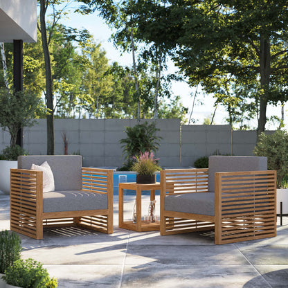 Modway Furniture Carlsbad 3-Piece Teak Wood Outdoor Patio Outdoor Patio Set - EEI-5838-NAT-GRY