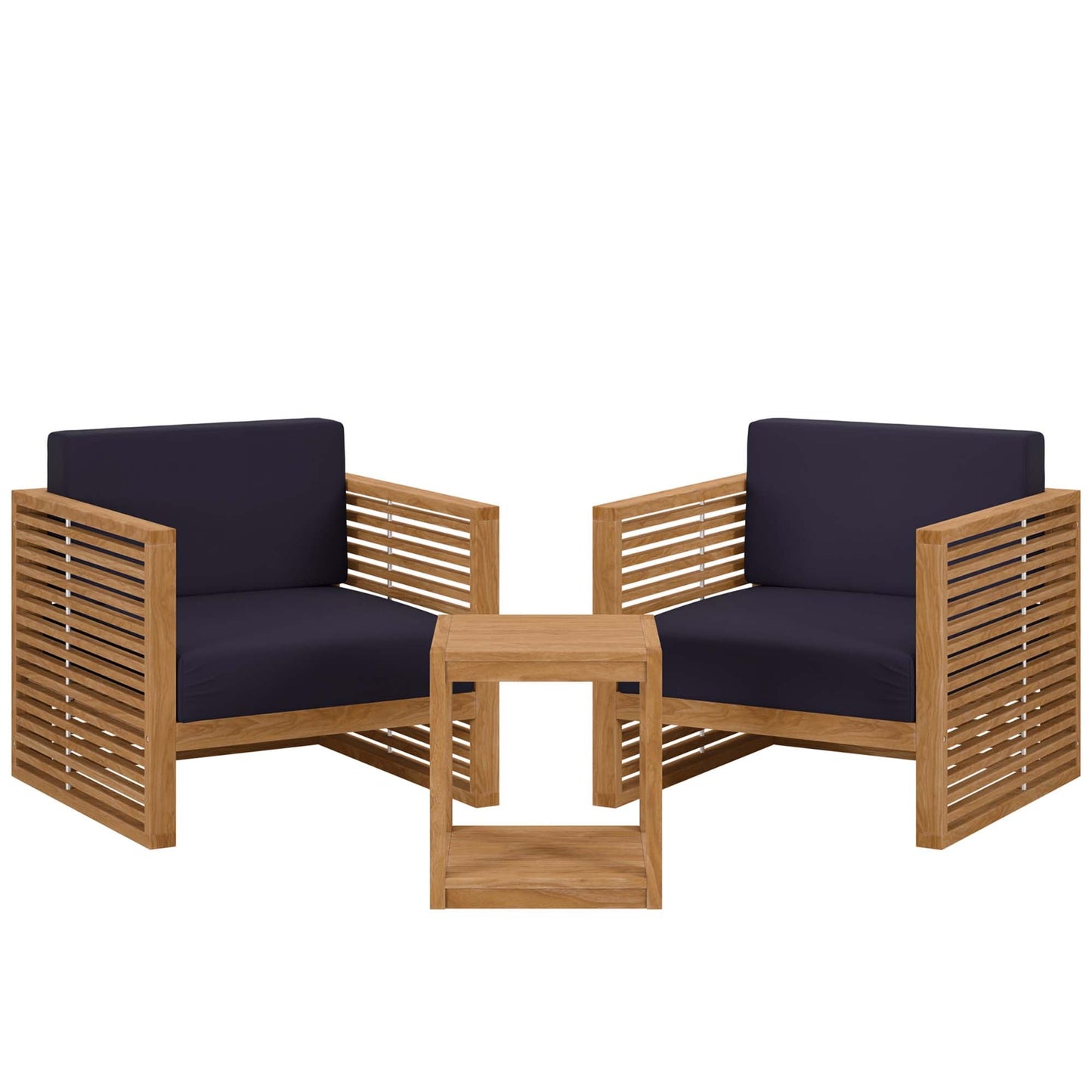 Modway Furniture Carlsbad 3-Piece Teak Wood Outdoor Patio Outdoor Patio Set - EEI-5838-NAT-GRY