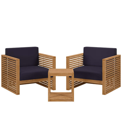 Modway Furniture Carlsbad 3-Piece Teak Wood Outdoor Patio Outdoor Patio Set - EEI-5838-NAT-GRY