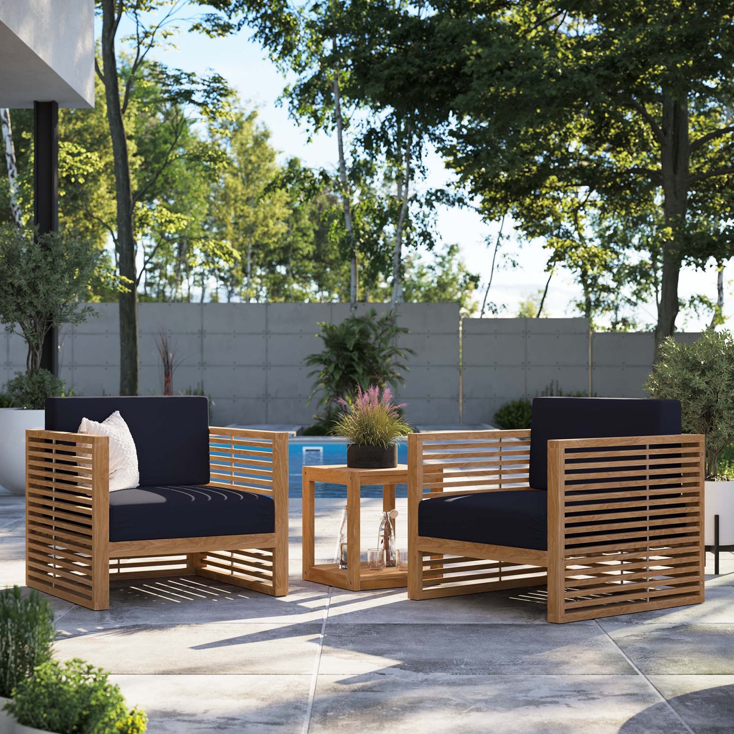 Modway Furniture Carlsbad 3-Piece Teak Wood Outdoor Patio Outdoor Patio Set - EEI-5838-NAT-GRY
