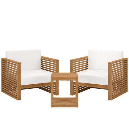 Modway Furniture Carlsbad 3-Piece Teak Wood Outdoor Patio Outdoor Patio Set - EEI-5838-NAT-GRY