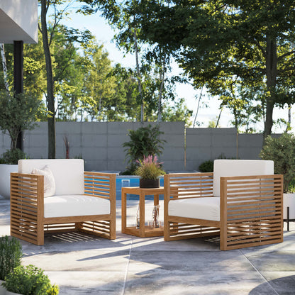 Modway Furniture Carlsbad 3-Piece Teak Wood Outdoor Patio Outdoor Patio Set - EEI-5838-NAT-GRY