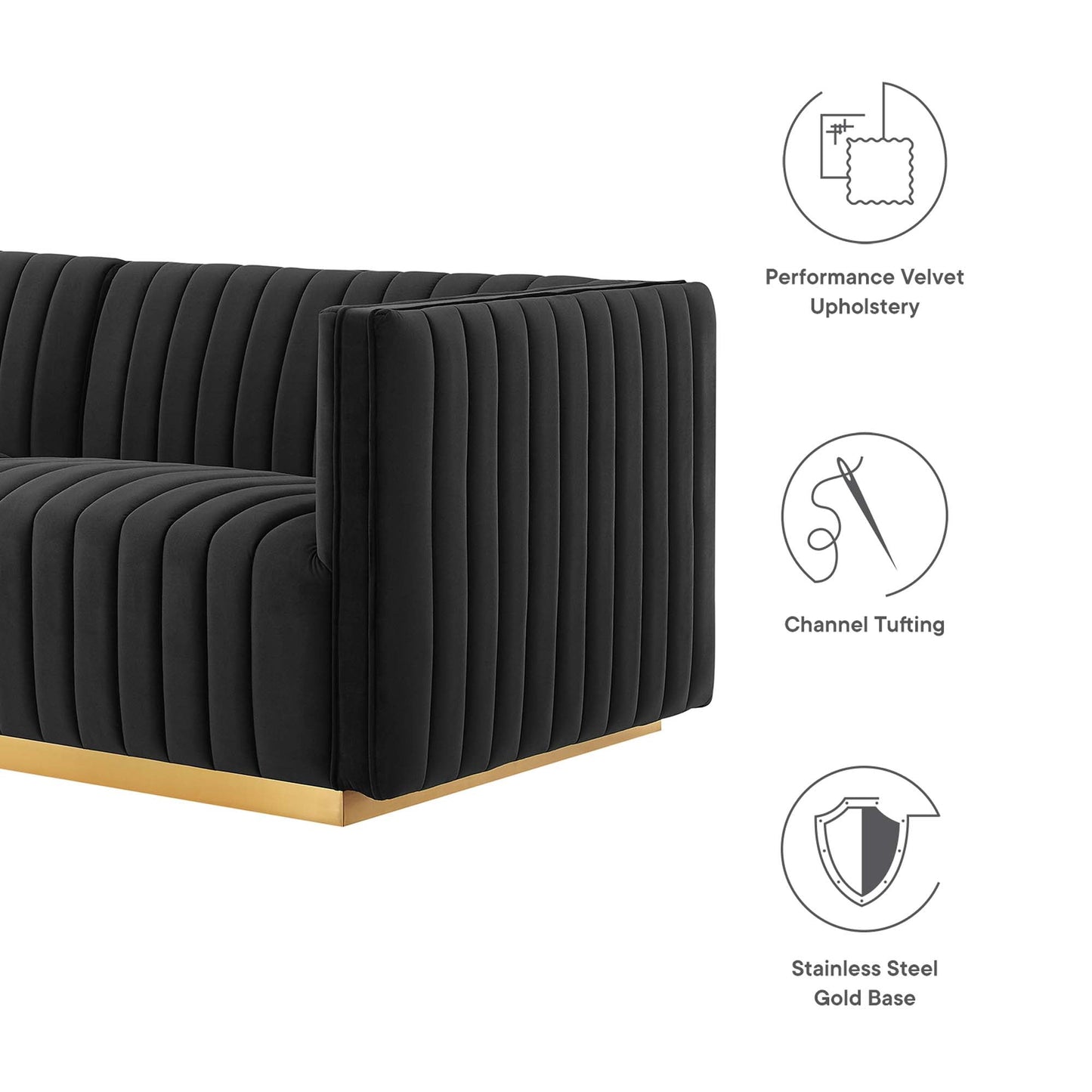 Modway Furniture Conjure 4-Piece Channel Tufted Performance Velvet Sectional by Modway - EEI-5848-GLD-BLK – EEI-5848