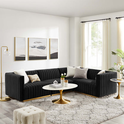 Modway Furniture Conjure 4-Piece Channel Tufted Performance Velvet Sectional by Modway - EEI-5848-GLD-BLK – EEI-5848
