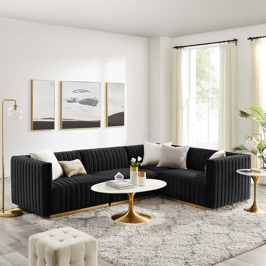 Modway Furniture Conjure 4-Piece Channel Tufted Performance Velvet Sectional by Modway - EEI-5848-GLD-BLK – EEI-5848