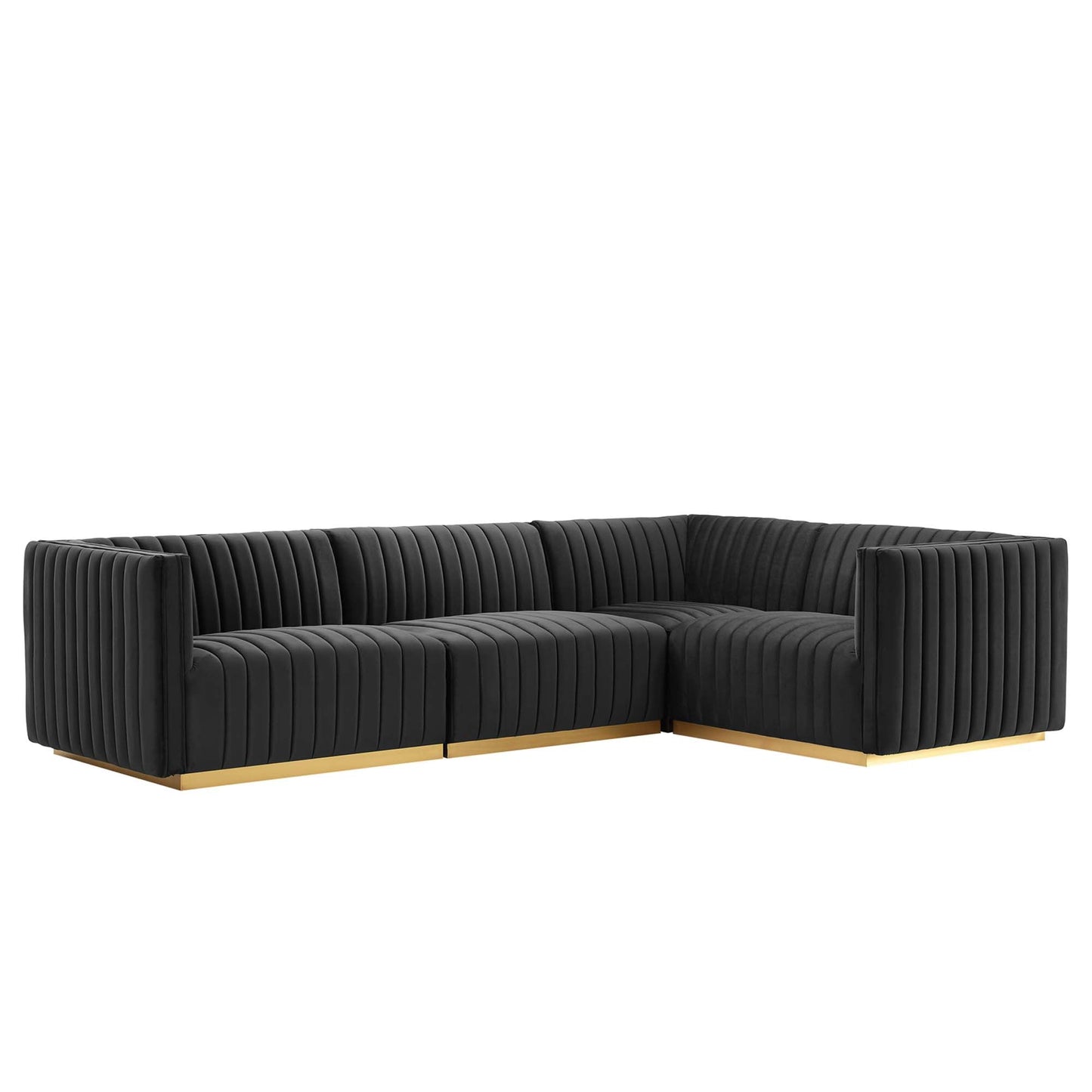 Modway Furniture Conjure 4-Piece Channel Tufted Performance Velvet Sectional by Modway - EEI-5848-GLD-BLK – EEI-5848