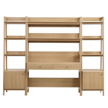 Modway Bixby 3-Piece Wood Office Desk and Bookshelf – EEI-6114-OAK