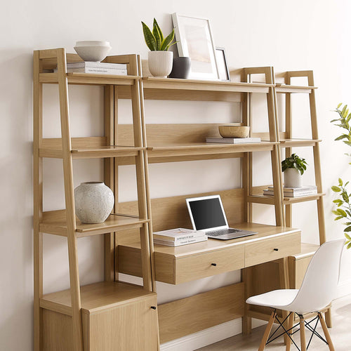Modway Bixby 3-Piece Wood Office Desk and Bookshelf – EEI-6114-OAK