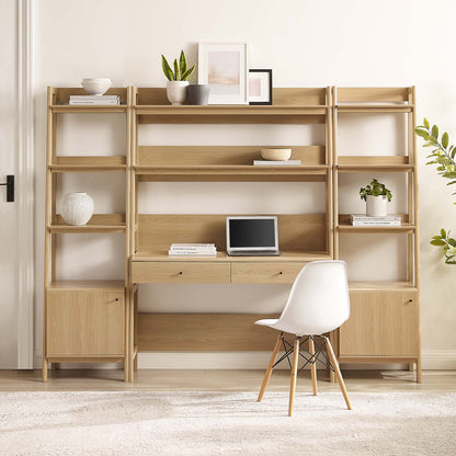 Modway Bixby 3-Piece Wood Office Desk and Bookshelf – EEI-6114-OAK