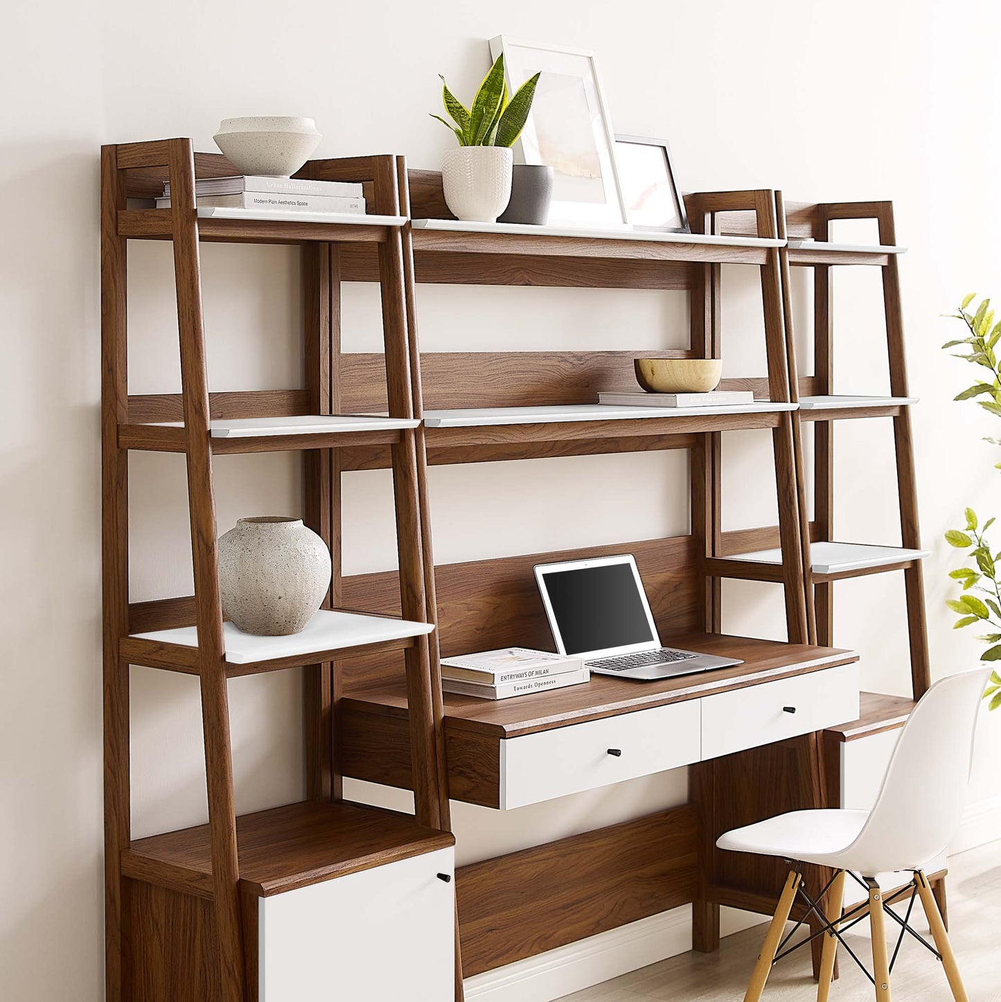 Modway Bixby 3-Piece Wood Office Desk and Bookshelf – EEI-6114-OAK