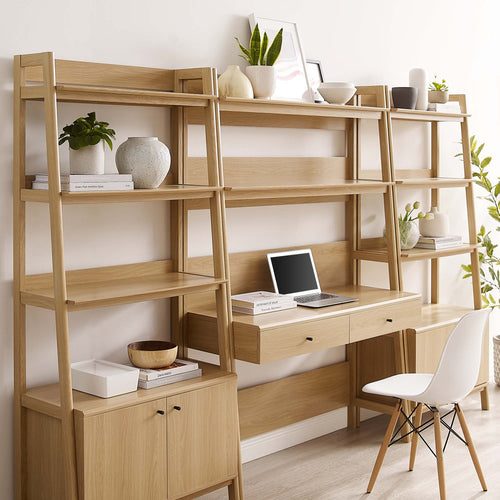 Modway Furniture Bixby 3-Piece Wood Office Desk and Bookshelf – EEI-6115-OAK