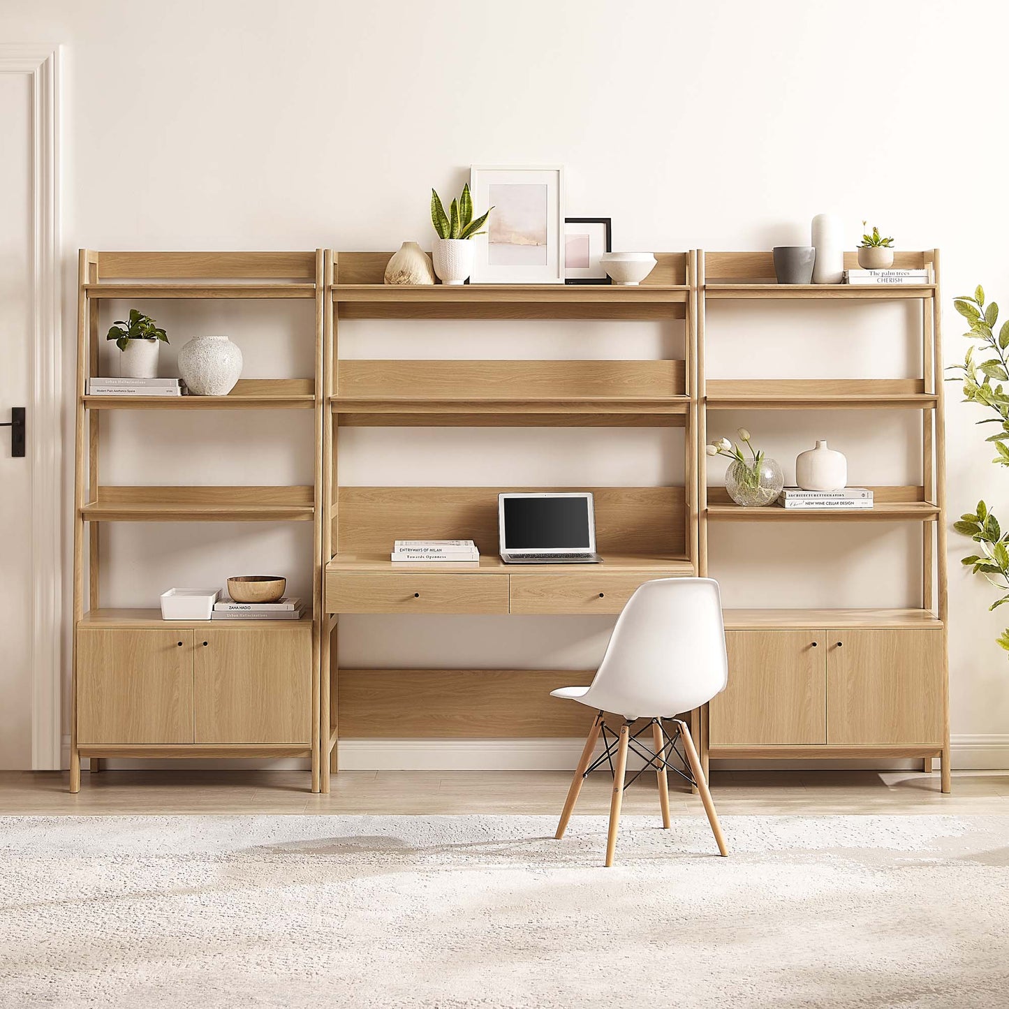 Modway Furniture Bixby 3-Piece Wood Office Desk and Bookshelf – EEI-6115-OAK