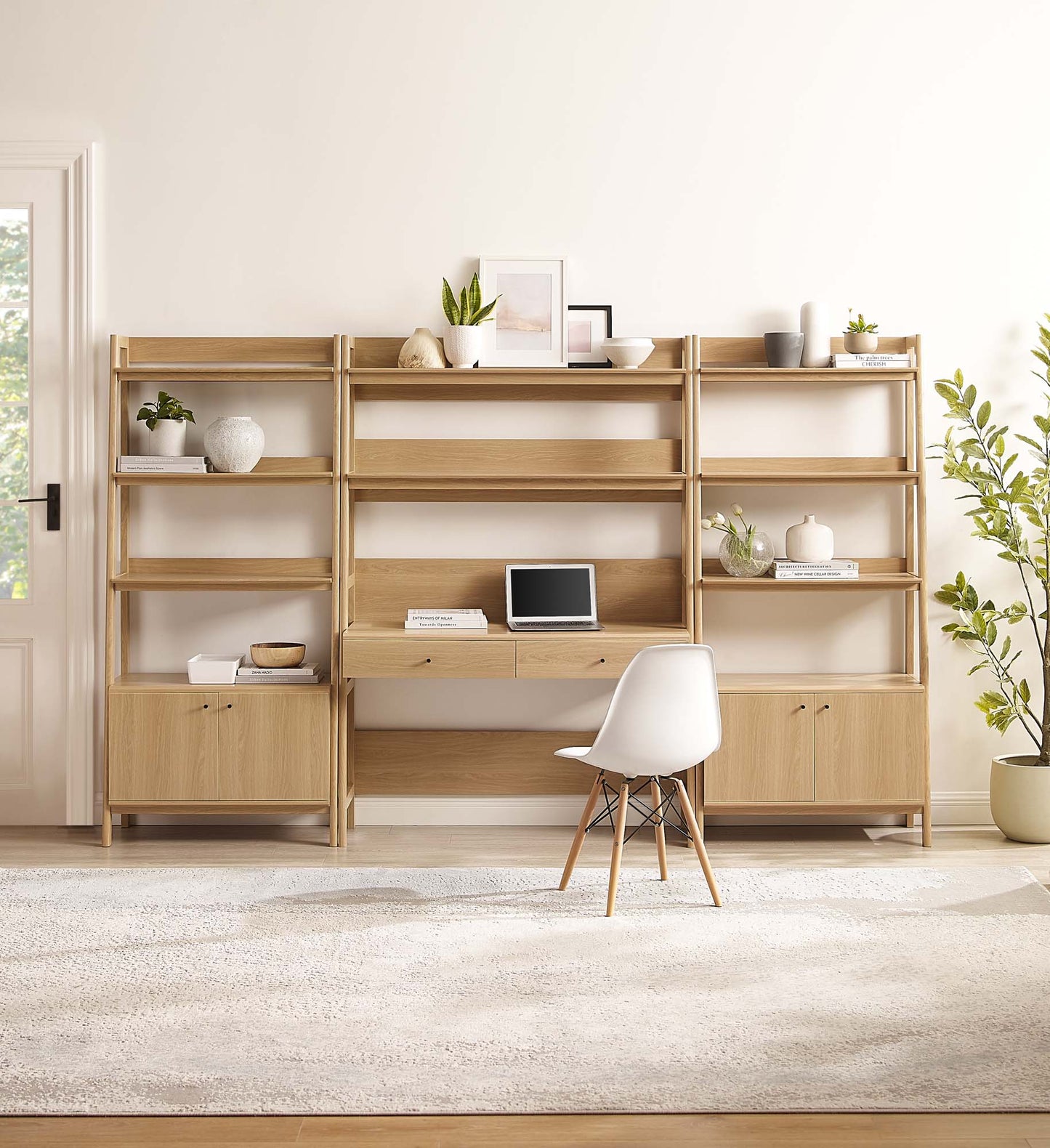 Modway Furniture Bixby 3-Piece Wood Office Desk and Bookshelf – EEI-6115-OAK