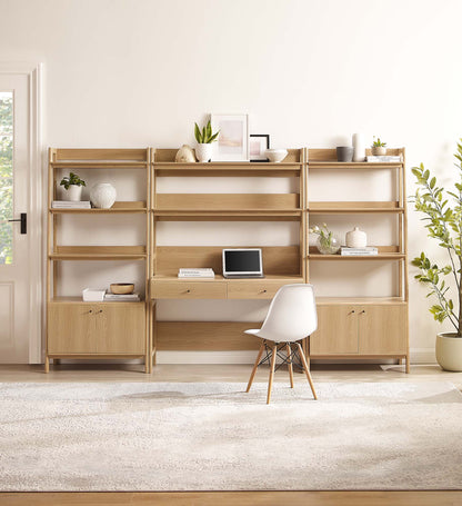 Modway Furniture Bixby 3-Piece Wood Office Desk and Bookshelf – EEI-6115-OAK