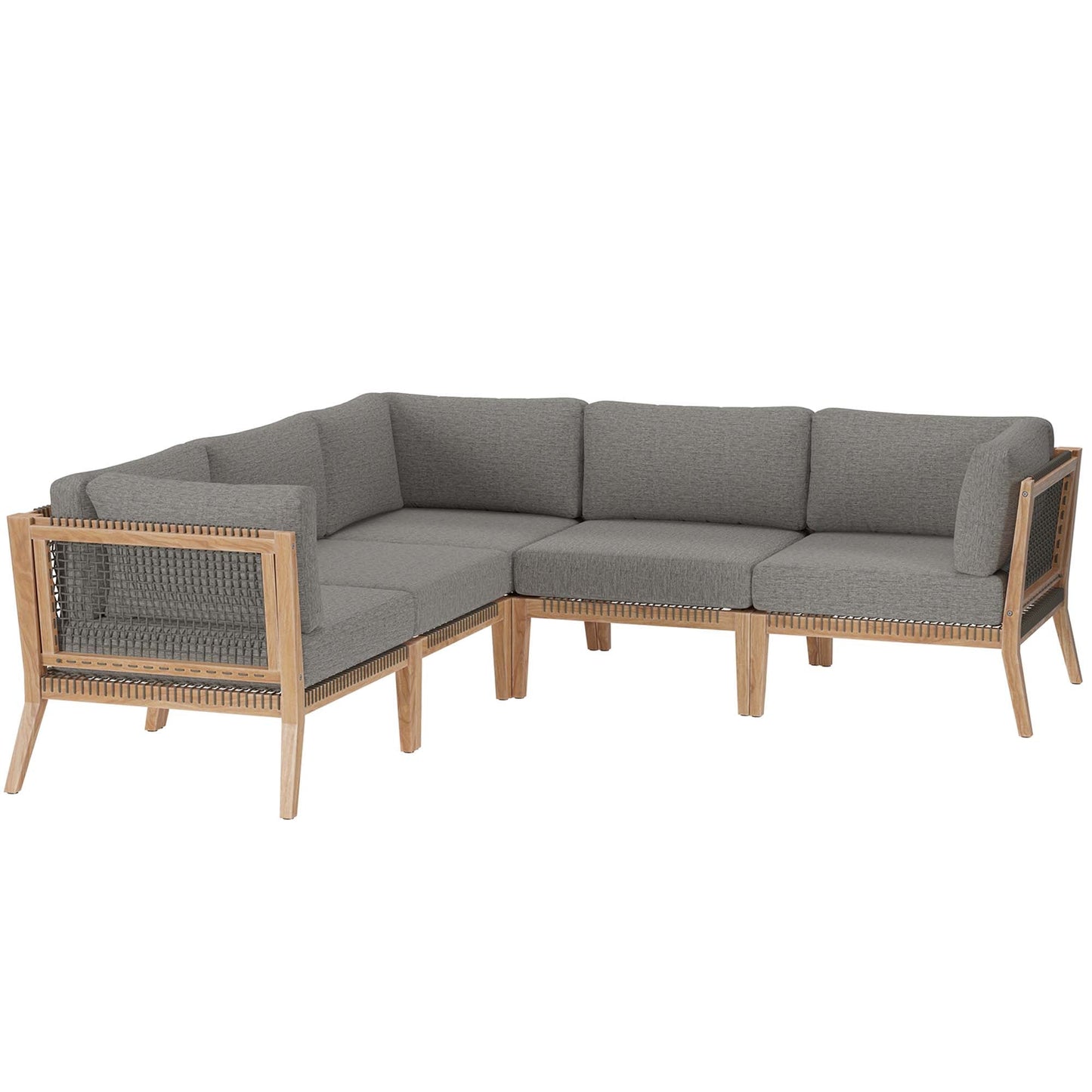 Modway Furniture Clearwater Outdoor Patio Teak Wood 5-Piece Sectional Sofa by Modway - EEI-6123-GRY-GPH