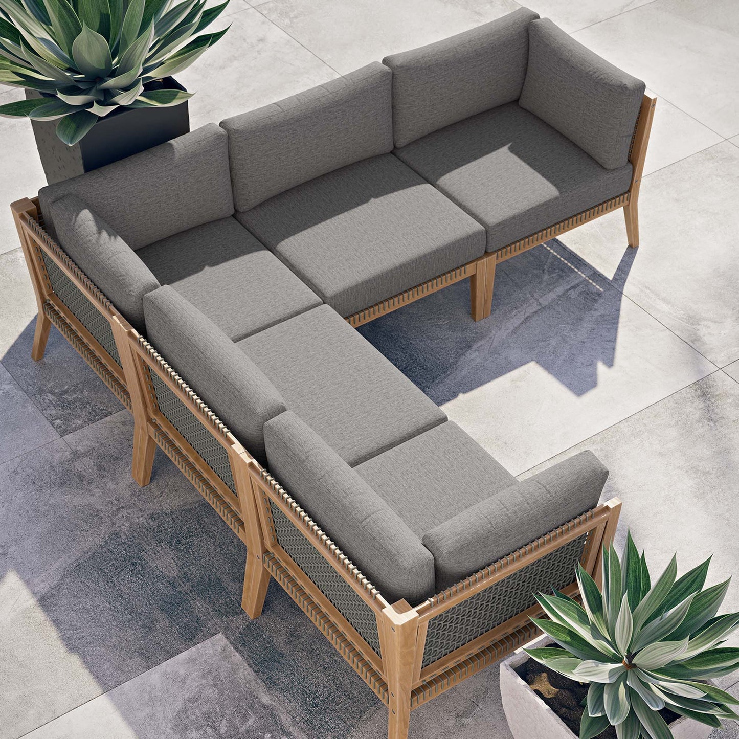 Modway Furniture Clearwater Outdoor Patio Teak Wood 5-Piece Sectional Sofa by Modway - EEI-6123-GRY-GPH