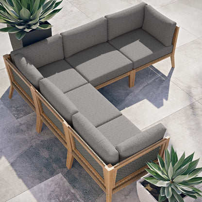 Modway Furniture Clearwater Outdoor Patio Teak Wood 5-Piece Sectional Sofa by Modway - EEI-6123-GRY-GPH