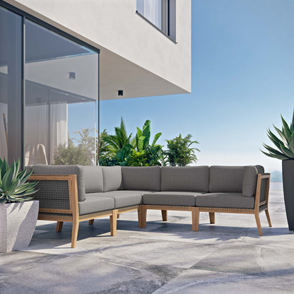 Modway Furniture Clearwater Outdoor Patio Teak Wood 5-Piece Sectional Sofa by Modway - EEI-6123-GRY-GPH