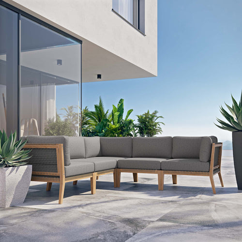 Modway Furniture Clearwater Outdoor Patio Teak Wood 5-Piece Sectional Sofa by Modway - EEI-6123-GRY-GPH