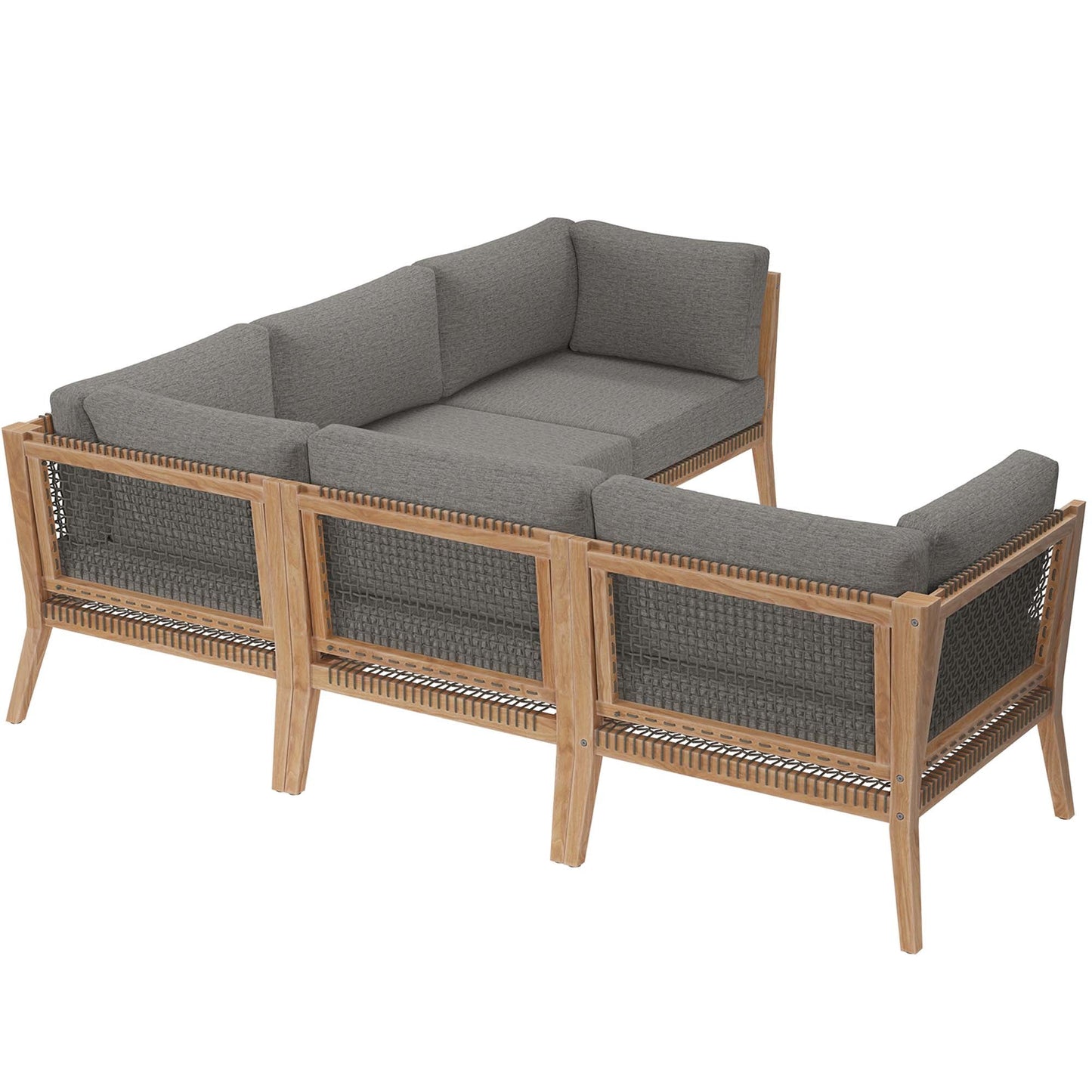 Modway Furniture Clearwater Outdoor Patio Teak Wood 5-Piece Sectional Sofa by Modway - EEI-6123-GRY-GPH