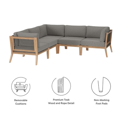Modway Furniture Clearwater Outdoor Patio Teak Wood 5-Piece Sectional Sofa by Modway - EEI-6123-GRY-GPH