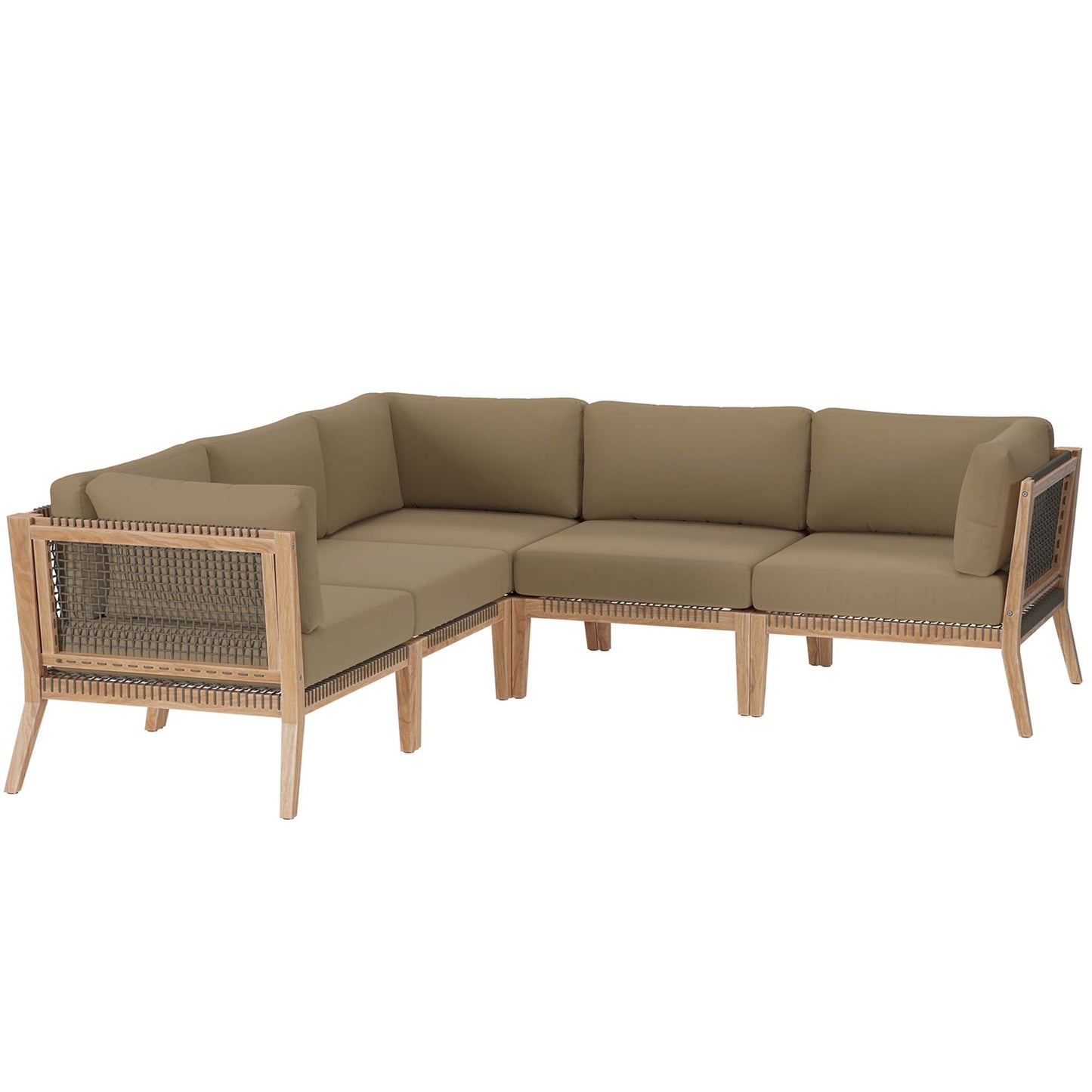 Modway Furniture Clearwater Outdoor Patio Teak Wood 5-Piece Sectional Sofa by Modway - EEI-6123-GRY-GPH