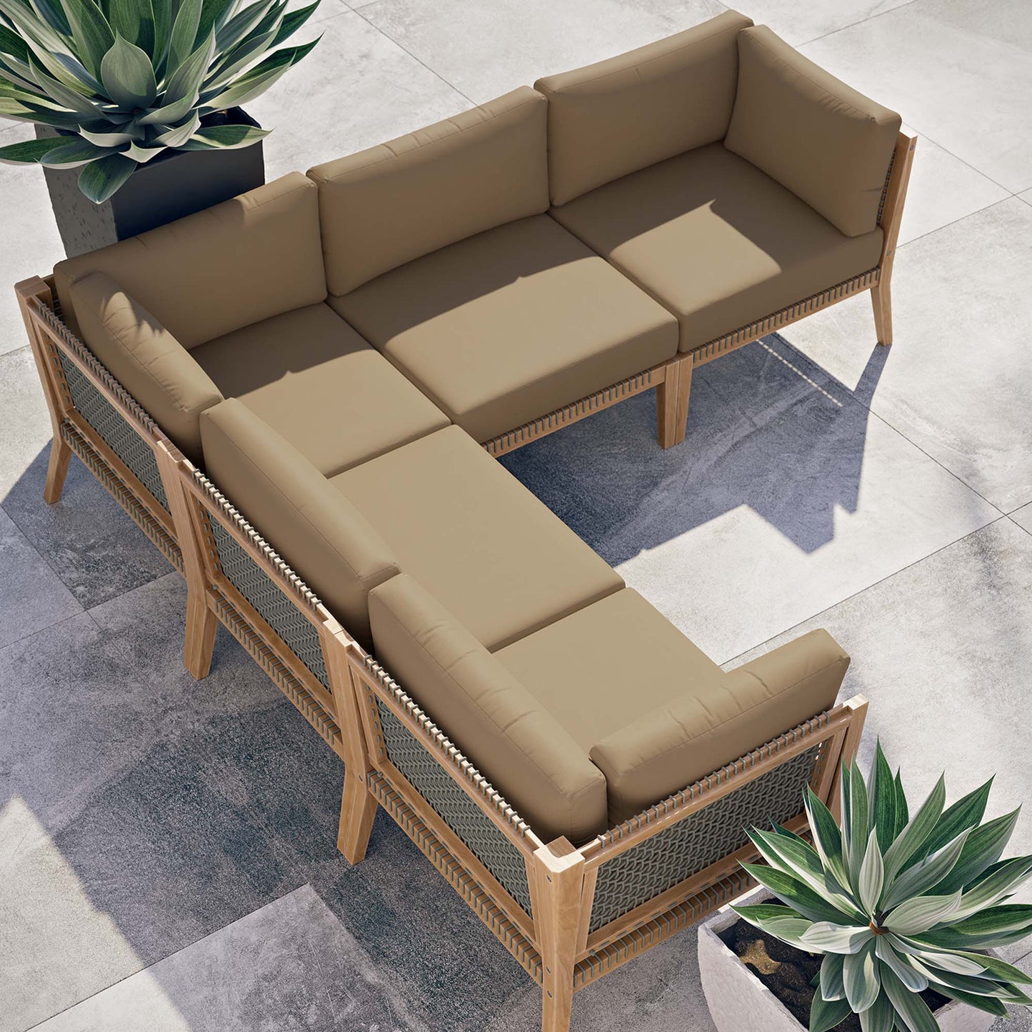 Modway Furniture Clearwater Outdoor Patio Teak Wood 5-Piece Sectional Sofa by Modway - EEI-6123-GRY-GPH