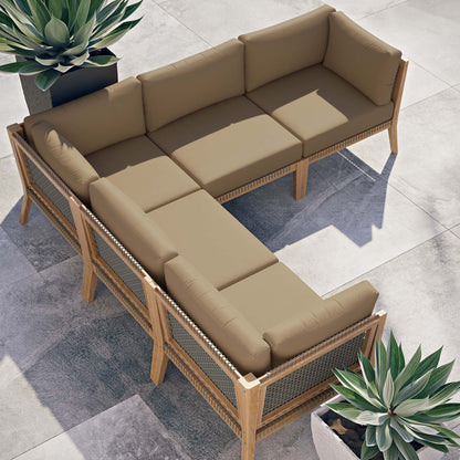 Modway Furniture Clearwater Outdoor Patio Teak Wood 5-Piece Sectional Sofa by Modway - EEI-6123-GRY-GPH