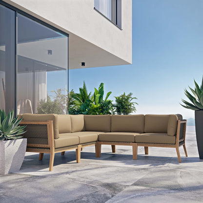 Modway Furniture Clearwater Outdoor Patio Teak Wood 5-Piece Sectional Sofa by Modway - EEI-6123-GRY-GPH