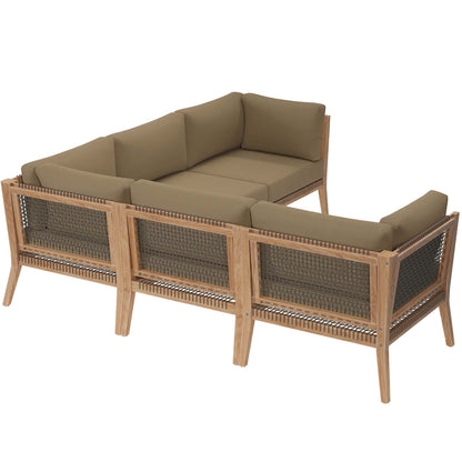 Modway Furniture Clearwater Outdoor Patio Teak Wood 5-Piece Sectional Sofa by Modway - EEI-6123-GRY-GPH