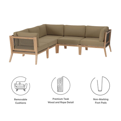 Modway Furniture Clearwater Outdoor Patio Teak Wood 5-Piece Sectional Sofa by Modway - EEI-6123-GRY-GPH