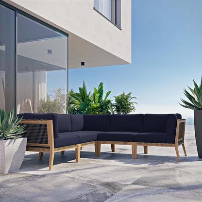 Modway Furniture Clearwater Outdoor Patio Teak Wood 5-Piece Sectional Sofa by Modway - EEI-6123-GRY-GPH