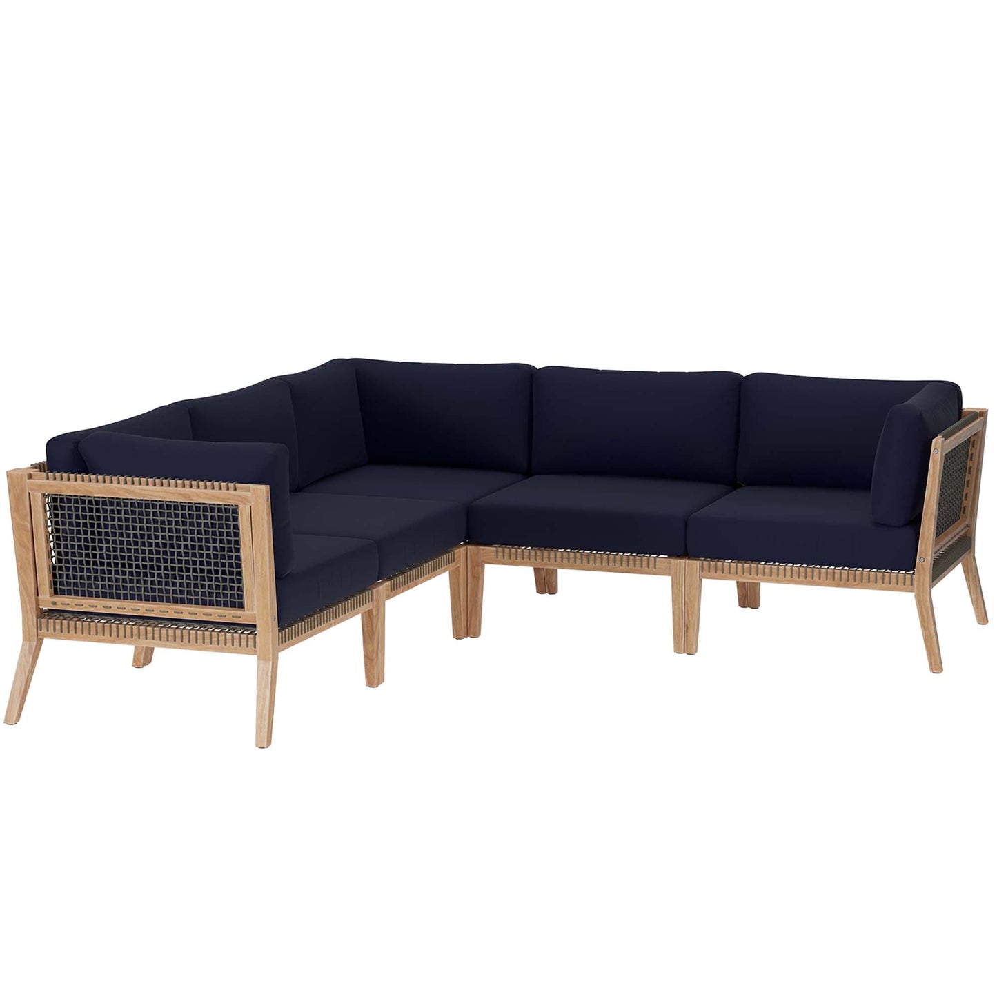 Modway Furniture Clearwater Outdoor Patio Teak Wood 5-Piece Sectional Sofa by Modway - EEI-6123-GRY-GPH