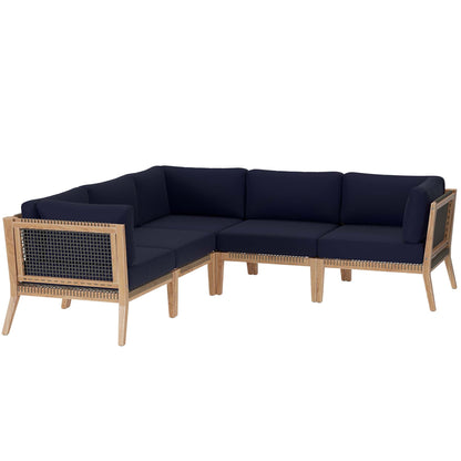Modway Furniture Clearwater Outdoor Patio Teak Wood 5-Piece Sectional Sofa by Modway - EEI-6123-GRY-GPH