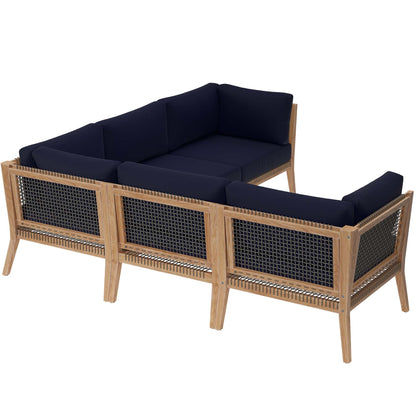 Modway Furniture Clearwater Outdoor Patio Teak Wood 5-Piece Sectional Sofa by Modway - EEI-6123-GRY-GPH
