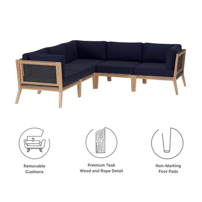Modway Furniture Clearwater Outdoor Patio Teak Wood 5-Piece Sectional Sofa by Modway - EEI-6123-GRY-GPH