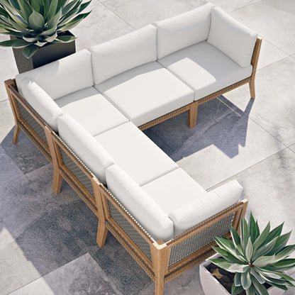 Modway Furniture Clearwater Outdoor Patio Teak Wood 5-Piece Sectional Sofa by Modway - EEI-6123-GRY-GPH