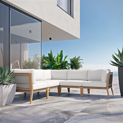 Modway Furniture Clearwater Outdoor Patio Teak Wood 5-Piece Sectional Sofa by Modway - EEI-6123-GRY-GPH