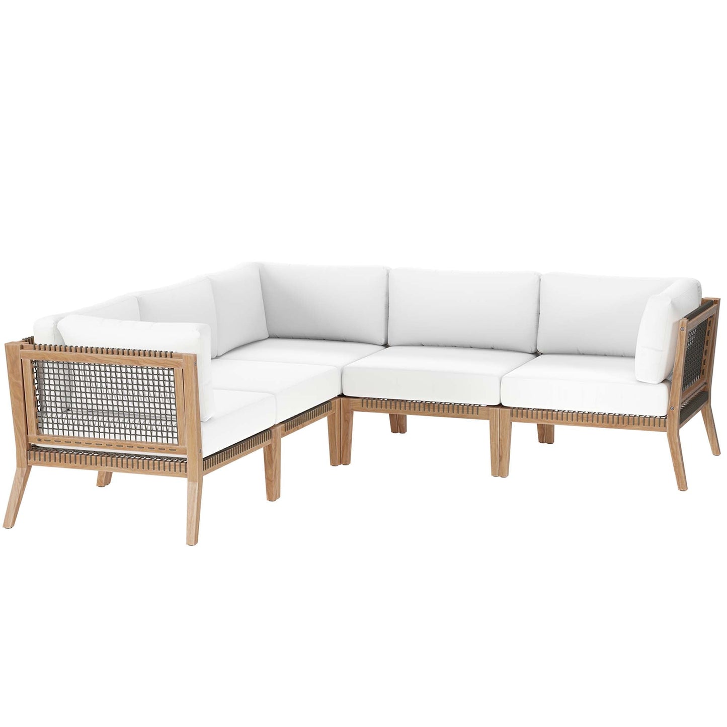 Modway Furniture Clearwater Outdoor Patio Teak Wood 5-Piece Sectional Sofa by Modway - EEI-6123-GRY-GPH