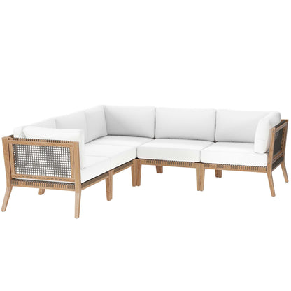 Modway Furniture Clearwater Outdoor Patio Teak Wood 5-Piece Sectional Sofa by Modway - EEI-6123-GRY-GPH