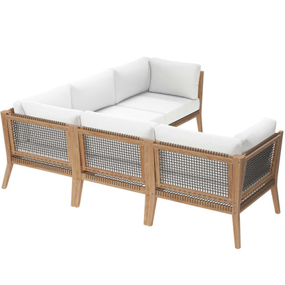 Modway Furniture Clearwater Outdoor Patio Teak Wood 5-Piece Sectional Sofa by Modway - EEI-6123-GRY-GPH