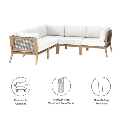 Modway Furniture Clearwater Outdoor Patio Teak Wood 5-Piece Sectional Sofa by Modway - EEI-6123-GRY-GPH