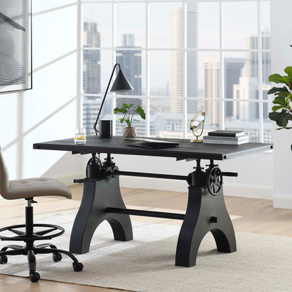 Modway furniture Genuine 60" Crank Adjustable Height Dining Table and Computer Desk - EEI-6148-BLK-BLK