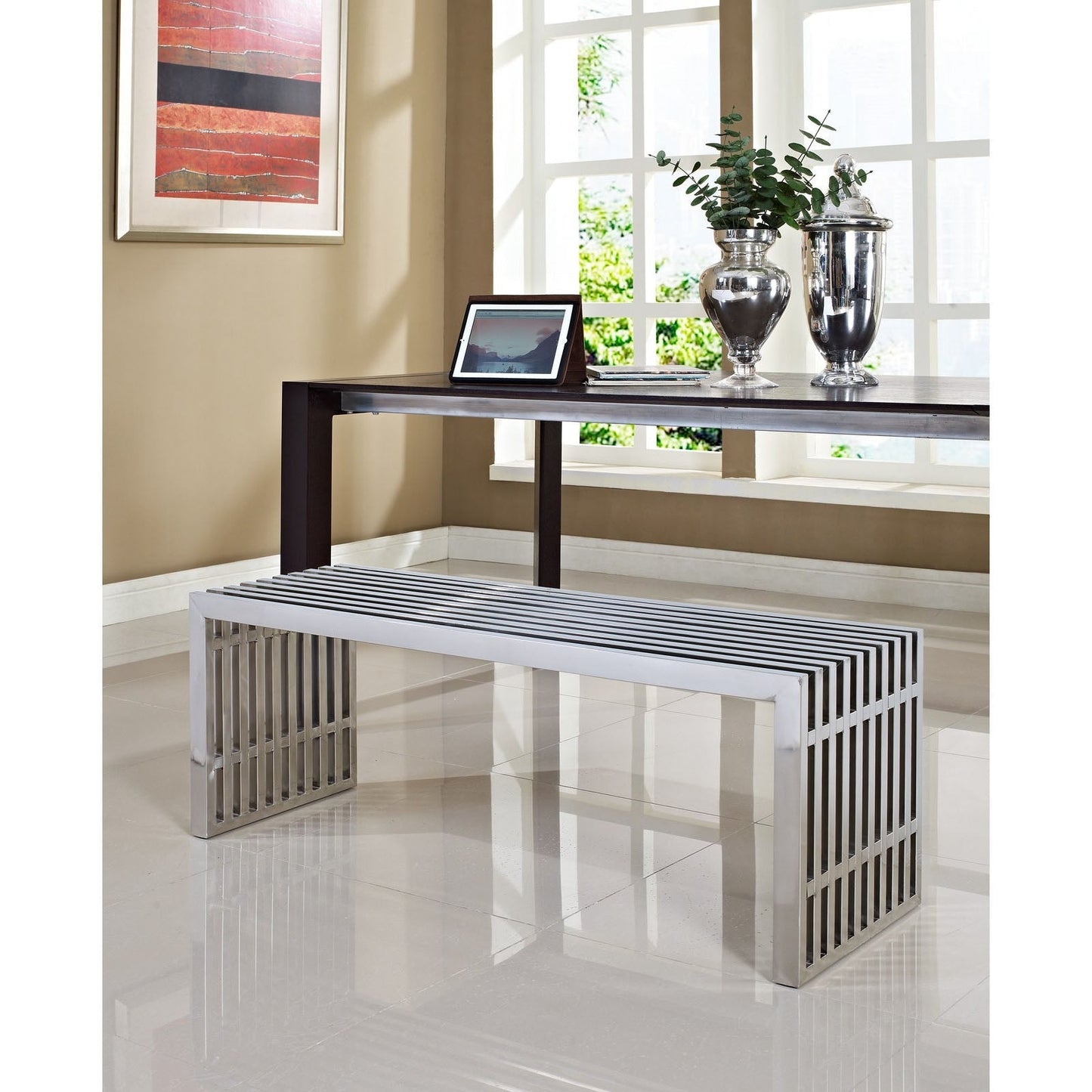Modway Furniture Gridiron Medium Stainless Steel Bench - EEI-625-SLV