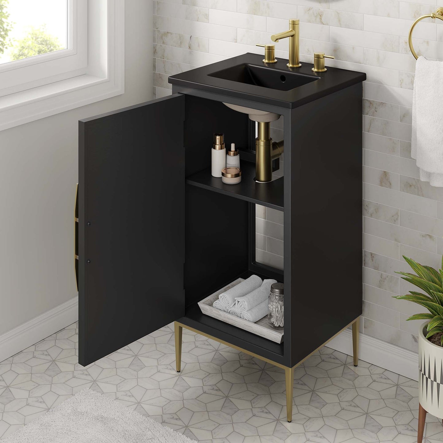 Modway furniture Awaken Bathroom Vanity Basin Included - EEI-6289-WHI-BLK