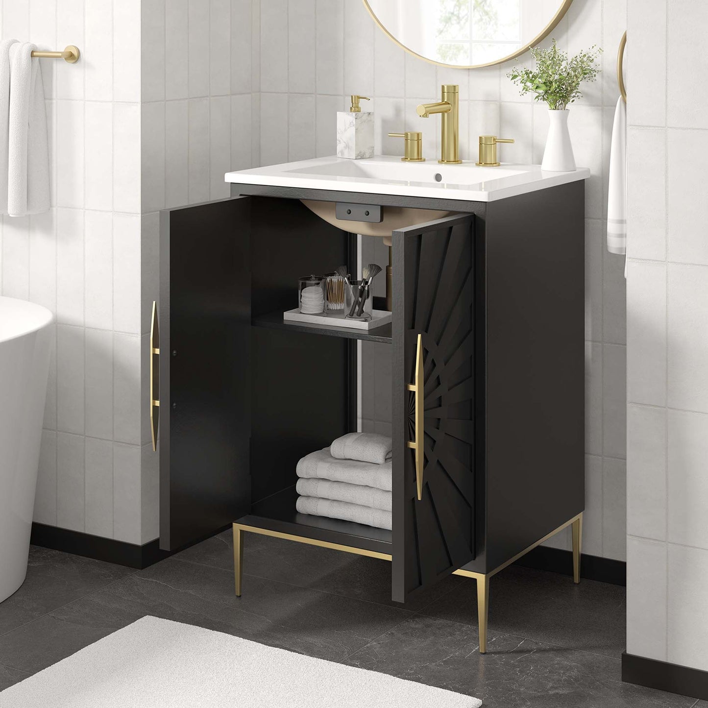 Modway furniture Awaken Bathroom Vanity Basin Included - EEI-6289-WHI-BLK